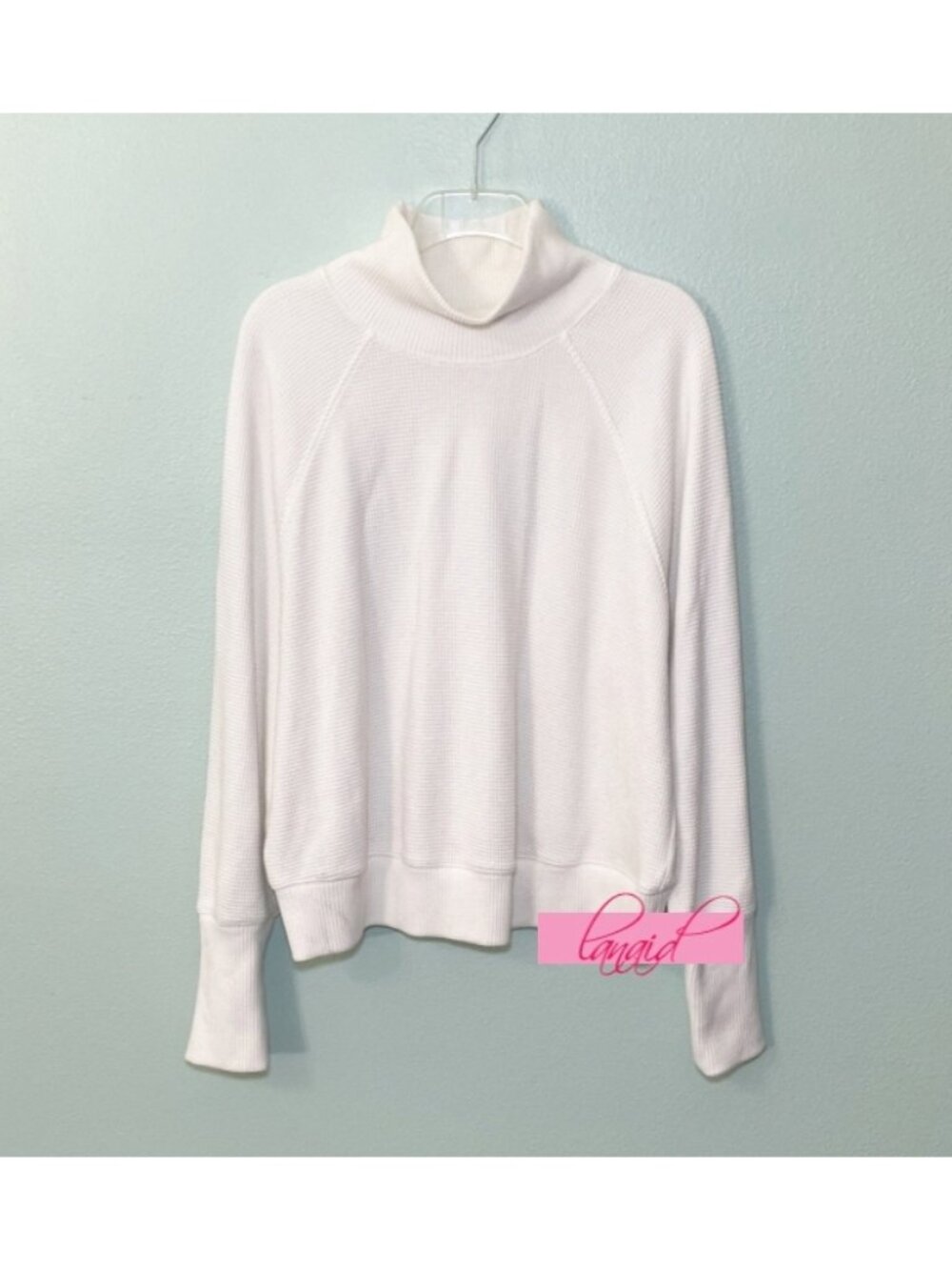 Alo Weekend Escape Mock Neck Long Sleeve Ivory Waffle Thermal Turtleneck Sweater - Picture 12 of 16